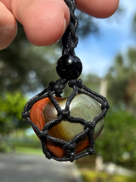Jewelry - Polychrome Jasper Heart Handwoven Macramé Necklace